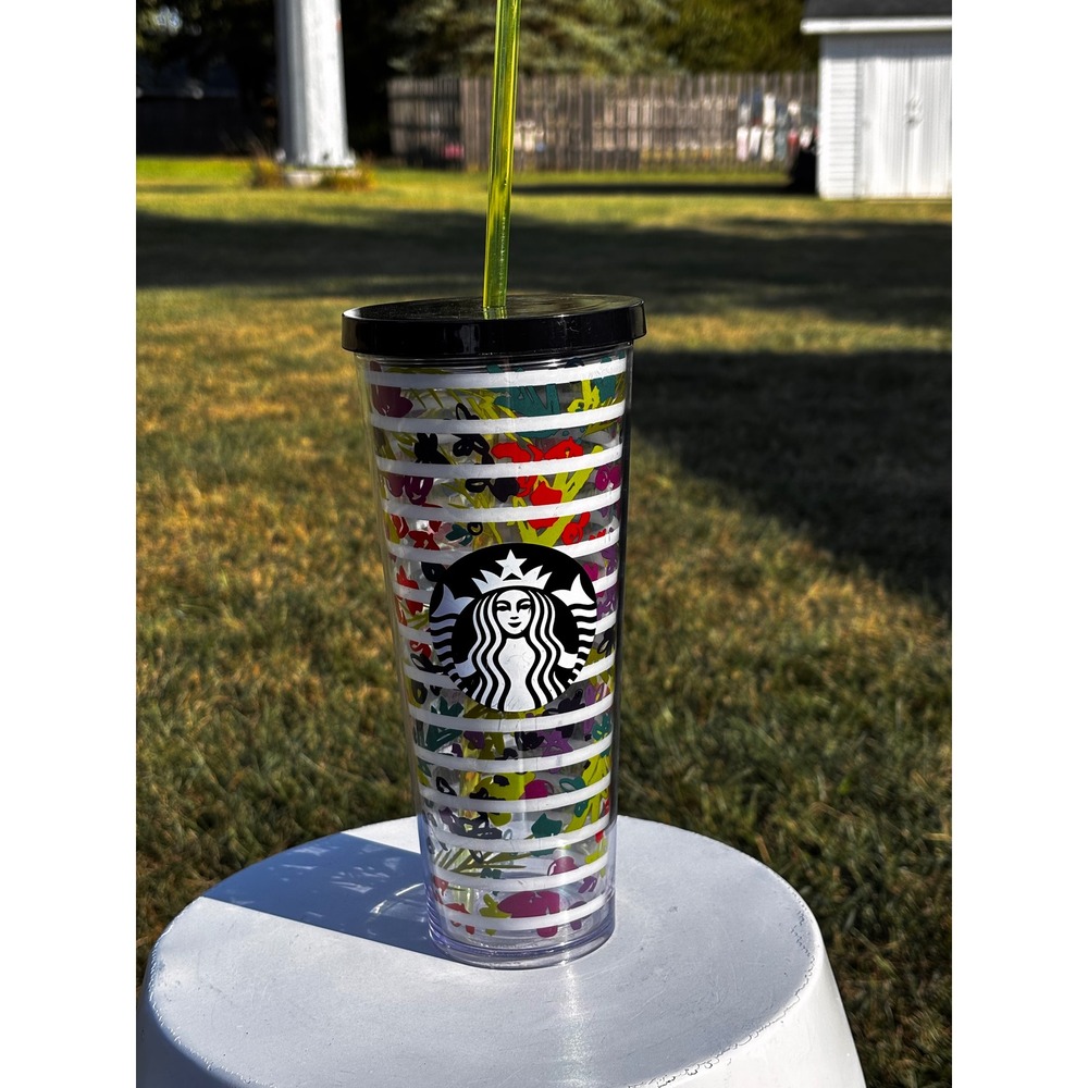 Starbucks Tumbler Floral Stripeโ Cold Cup 24 fl oz with Lid and Straw